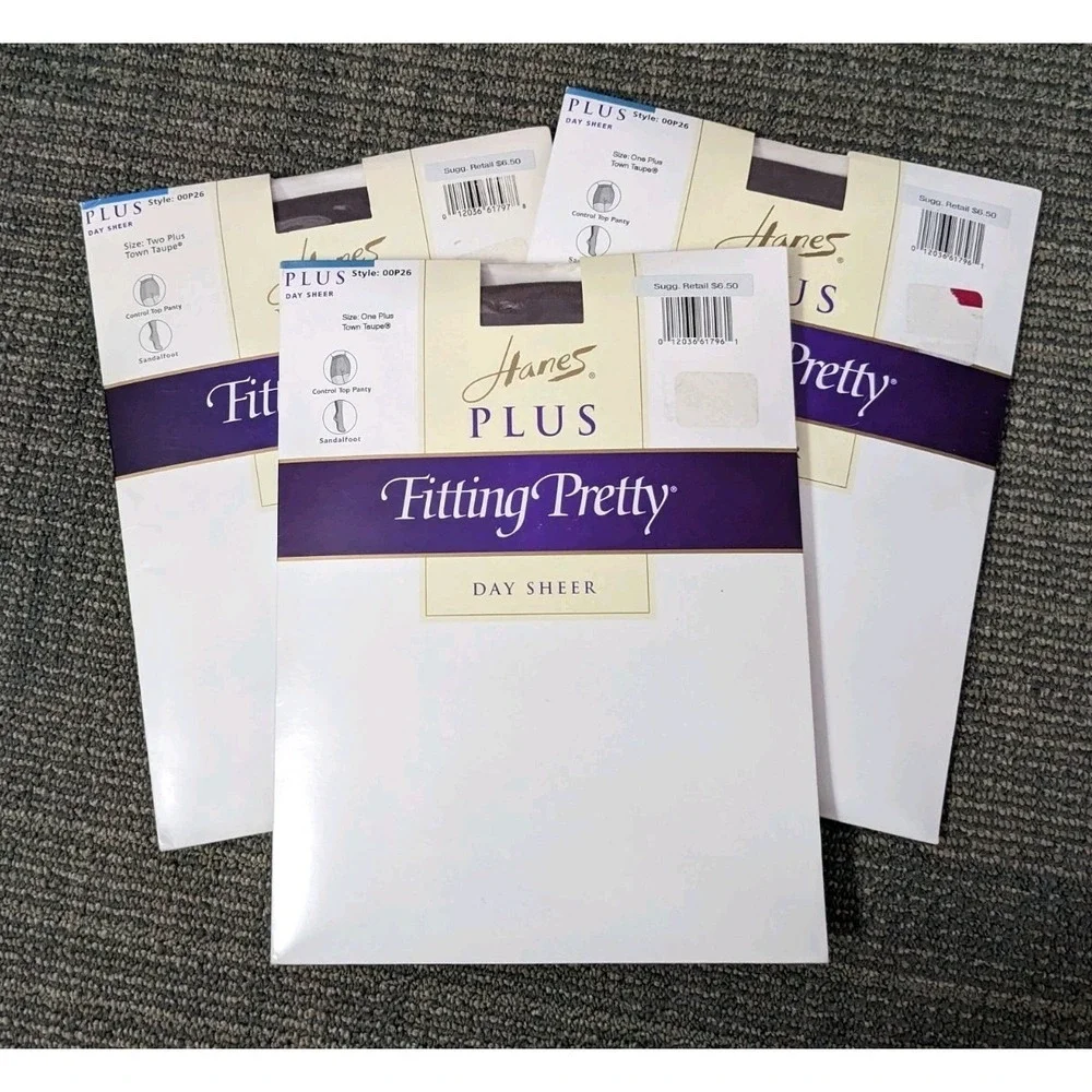 3 Hanes Fitting Pretty Pantyhose Plus‎ Size One 1 Town Taupe Day Sheer NOS 2000